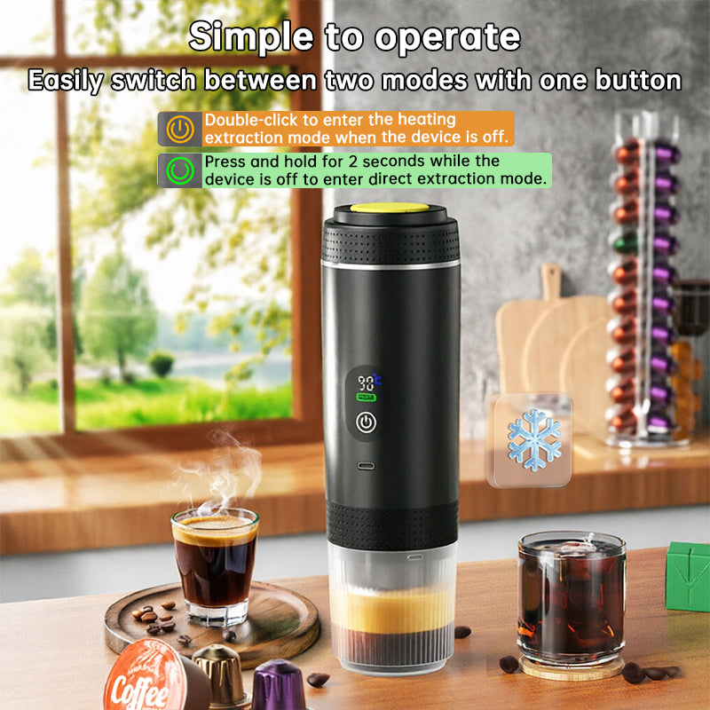 Portable Espresso Machine w/ Digital Display – 3-in-1 Capsule & Ground Coffee Maker for Travel, Camping & Office